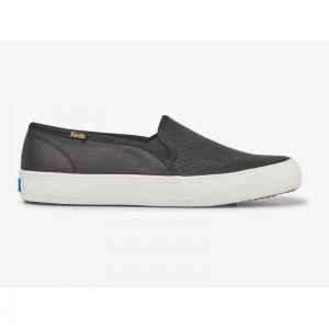 Keds Double Decker Emboss Nahkaiset Naisten Mokkasiinit Mustat | BIXT45682