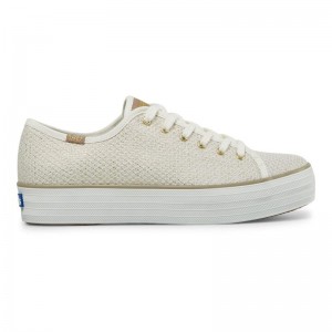 Keds Triple Kick Woven Cream Canvas Naisten Platform Sneakers Cream/Gold | BKZD91342