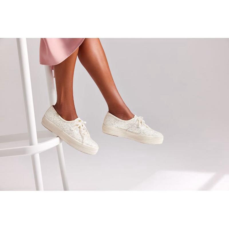 Keds The Platform Glitter Celebration Naisten Platform Sneakers Kerma Valkoinen | GAEC65091
