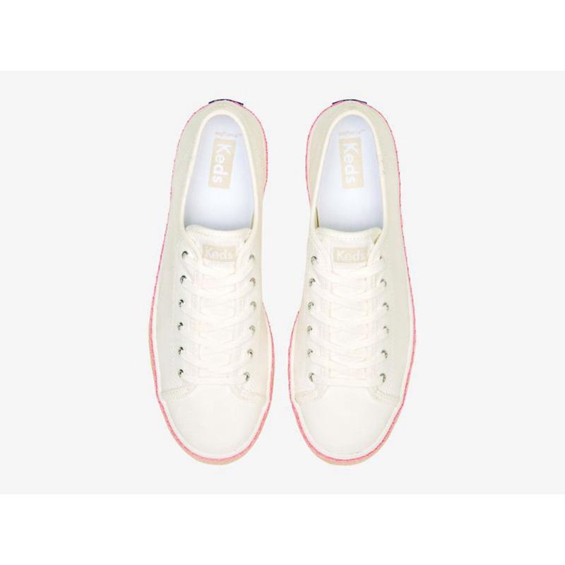 Keds Triple Kick Canvas Jute Foxing Naisten Lace Ups Valkoinen Pinkki | IDXK78569
