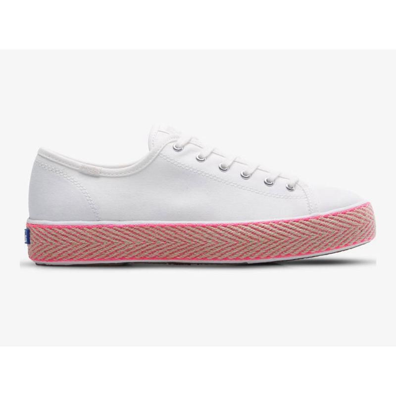 Keds Triple Kick Canvas Jute Foxing Naisten Lace Ups Valkoinen Pinkki | IDXK78569
