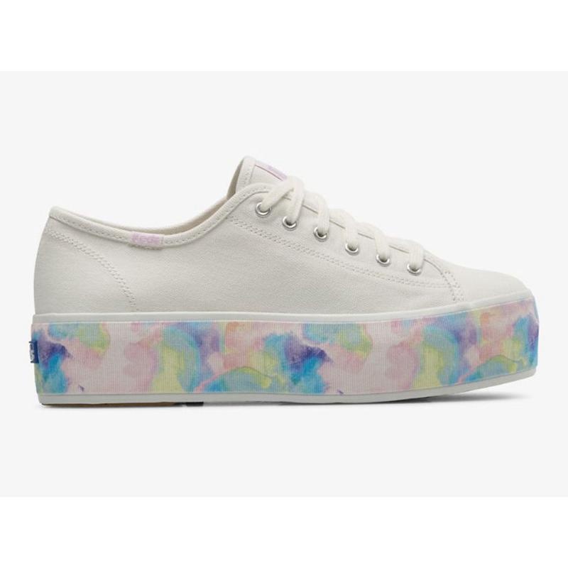 Keds Triple Up Abstract Floral Foxing Naisten Platform Sneakers Valkoinen Monivärinen | QMBS87906