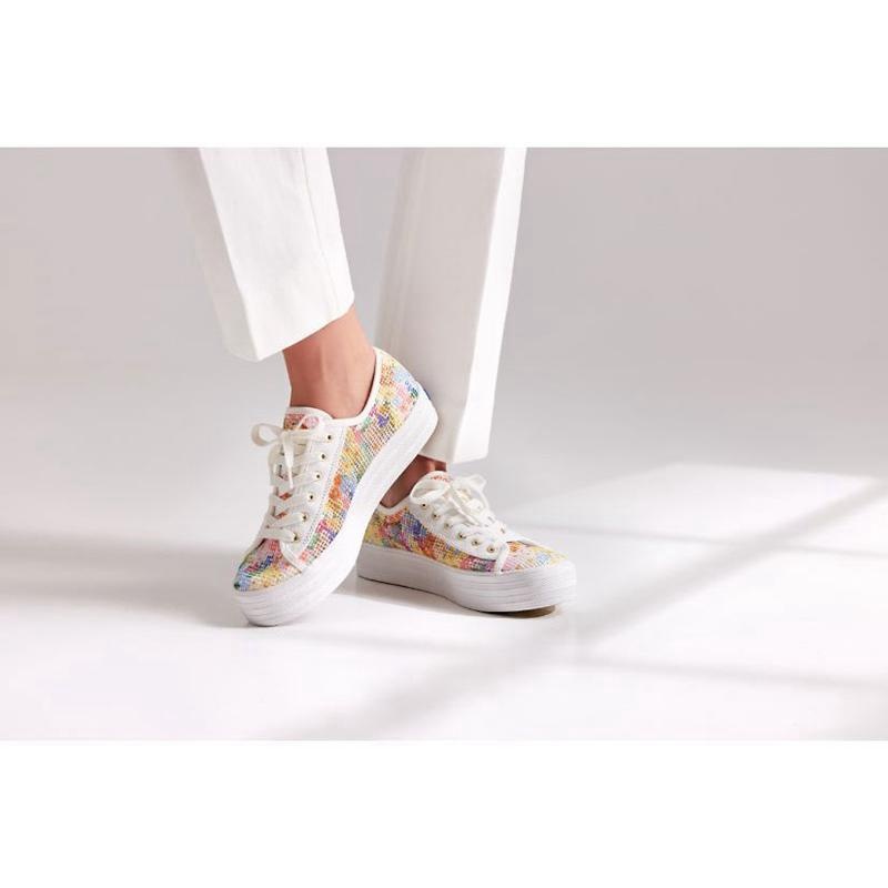 Keds x Rifle Paper Co. Triple Kick Mesh Margaux Naisten Platform Sneakers Valkoinen Monivärinen | FIBD13647
